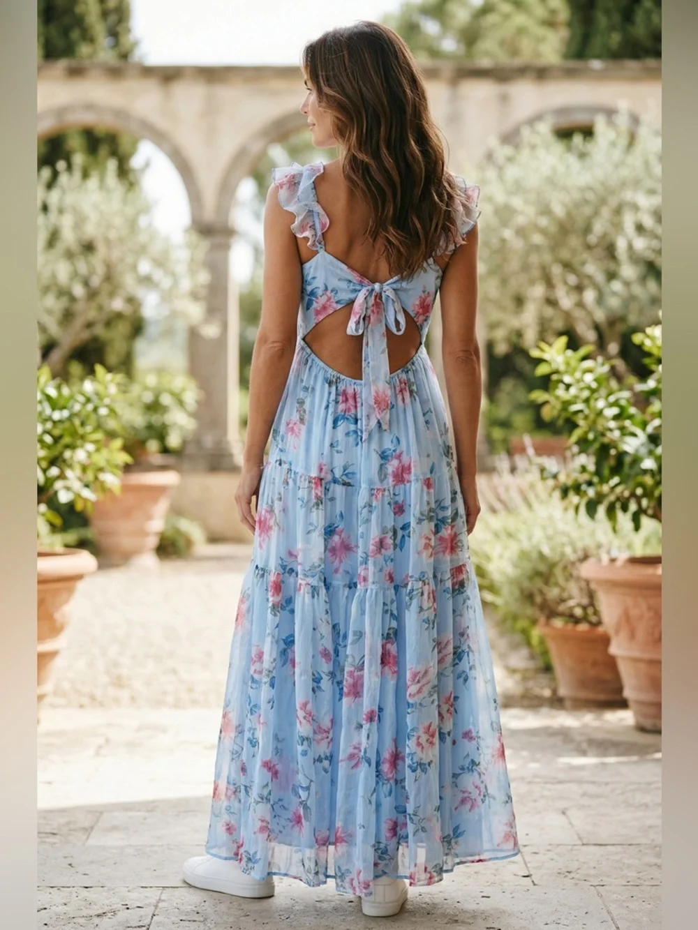 Boho Cottagecore Blue Floral Maxi Dress NWT Ruffle Sleeve Flowy Spring Small 🩵 - Picture 2 of 11